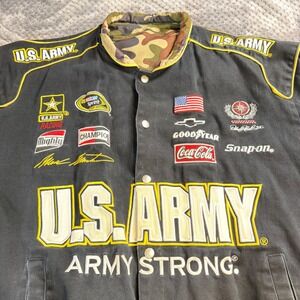 JH Design US Army Racing NASCAR Reversible Jacket Black Camo Mens XL Snap Front